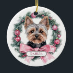 Yorkshire Terrier Cercle céramique ornement<br><div class="desc">Noël Yorkshire Terrier Chien Cercle Cercle en céramique ornement</div>