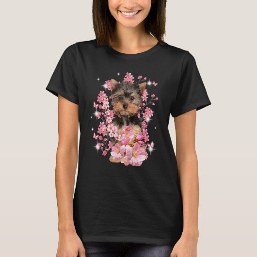 Yorkshire Terrier Cherry Blossom Flowers T-shirt (Voorkant)