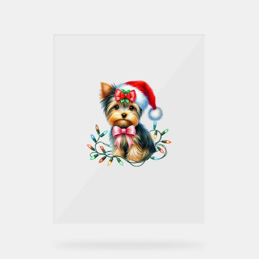 Yorkshire Terrier Chien avec Coquette Bow Noël (Recto)