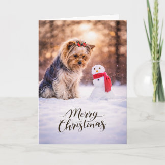 Yorkshire Terrier Christmas Snowman Feestdagen Kaart