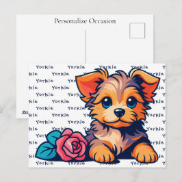 Yorkshire Terrier Cute Cartoon Puppy Dog Portrait  Feestdagenkaart