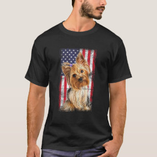 Yorkshire Terrier Dog American Flag  T-shirt