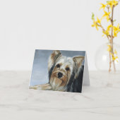 Yorkshire Terrier Dog Art Oil Painting Note Kaart (Gele Bloem)