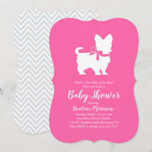 Yorkshire Terrier Dog Baby shower Pink Girl Kaart