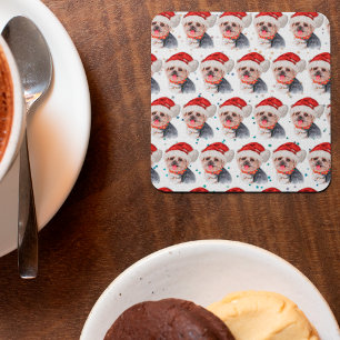 Yorkshire Terrier Dog Breed Christmas Stars Vierkante Kartonnen Onderzetter