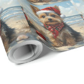 Yorkshire Terrier Dog Christmas Beach Cadeaupapier (Rol Hoek)
