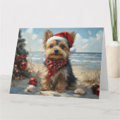 Yorkshire Terrier Dog Christmas  Beach Kaart (Voorkant)