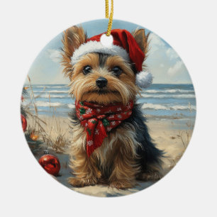Yorkshire Terrier Dog Christmas  Beach Keramisch Ornament