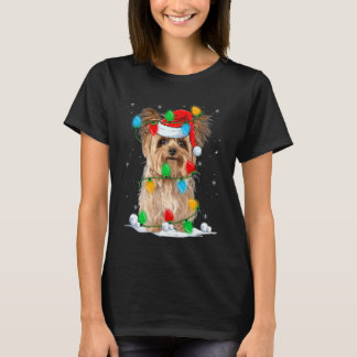 Yorkshire Terrier Dog Christmas Lights Funny Santa T-shirt