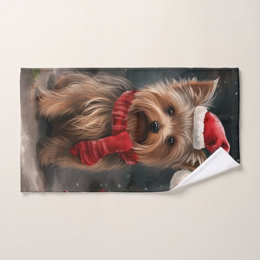 Yorkshire Terrier Dog dans la neige Noël (Serviette à main)