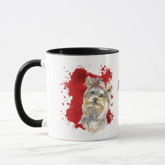 Yorkshire Terrier Dog Red Abstracte achtergrond Mok (Links)