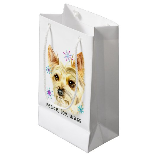 Yorkshire Terrier Dog, Snowflakes, Kerstmis Klein Cadeauzakje (Voorkant Gekanteld)