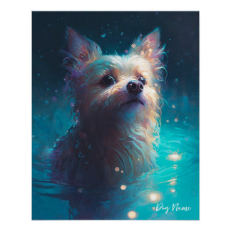 Yorkshire Terrier dog swimming in water 005 Perfect Poster