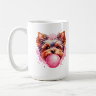 Yorkshire Terrier Dog w Pink Bubblegum Waterverf Koffiemok