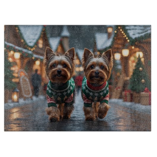 Yorkshire Terrier Dogs Christmas Snow Holiday Snijplank (Voorkant)