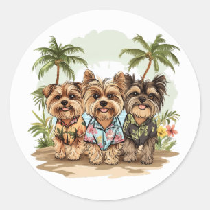 Yorkshire Terrier Dogs Hawaiian Shirten Ronde Sticker