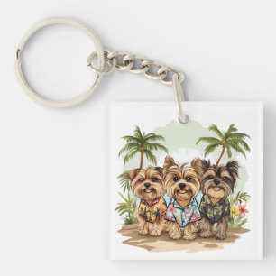 Yorkshire Terrier Dogs Hawaiian Shirten Sleutelhanger