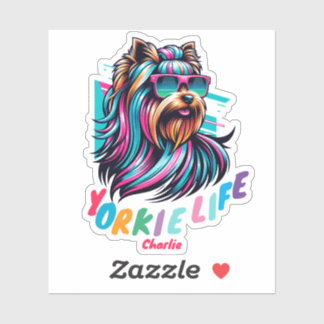 Yorkshire Terrier draagt zonnebril kleurrijk dier Sticker