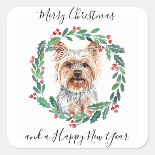 Yorkshire Terrier Elegant Dog Merry Kerstmis Vierkante Sticker