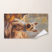 Yorkshire Terrier en automne, les feuilles tombées (Serviette à main)