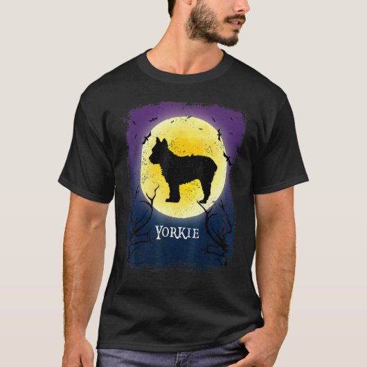Yorkshire Terrier Full Moon Dog Silhouette Retro H T-shirt (Voorkant)