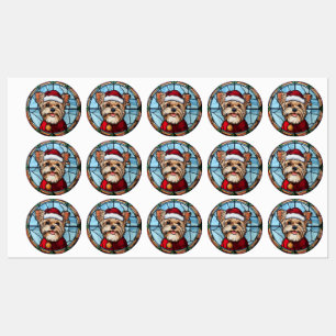 Yorkshire Terrier Gebrandschilderd Glas Kerstmis Labels