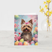 Yorkshire Terrier Gelukkig Pasen Kaart (Gele Bloem)