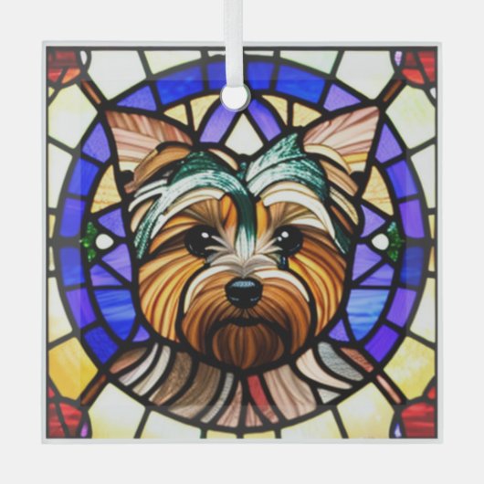 Yorkshire Terrier "Glas in lood" Glas Ornament (Voorkant)