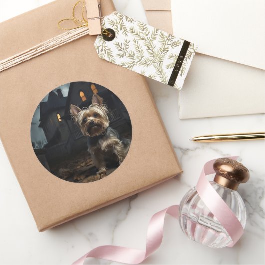 Yorkshire Terrier Halloween eng Ronde Sticker (Geschenken)