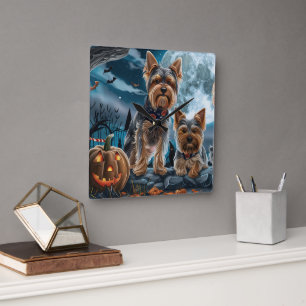 Yorkshire Terrier Halloween Griezelig Vierkante Klok