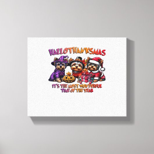Yorkshire Terrier Halloween Thanksgiving Kerst Canvas Afdruk (Voorkant)