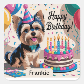 Yorkshire Terrier Happy Birthday Vierkante Sticker