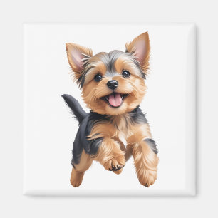 Yorkshire Terrier Happy Speelse Leuk Springen Vrol Magneet