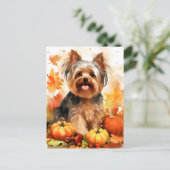 Yorkshire Terrier Herfst Dankzegging  Briefkaart (Staand voorkant)