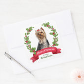Yorkshire Terrier Holly Wreath Kerstmis Vierkante Sticker (Envelop)