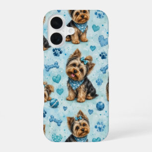 Yorkshire Terrier-hond blauwe hart telefoonhoesje iPhone 16 Hoesje