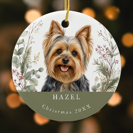 Yorkshire Terrier Hond Foto Watercolor Kerstmis Keramisch Ornament