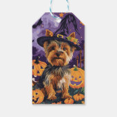 Yorkshire Terriër Hond Halloween Heks en Pompoen Cadeaulabel (Achterkant)