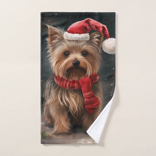 Yorkshire Terrier Hond in Sneeuw Kerstmis Bad Handdoek (Handdoek)