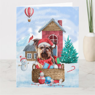 Yorkshire Terrier-hond in sneeuw Kerstmis Hondenho Kaart