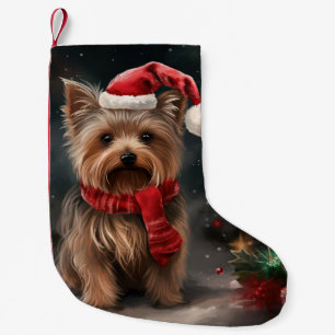 Yorkshire Terrier Hond in Sneeuw Kerstmis Kleine Kerstsok