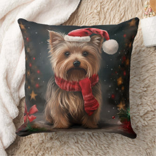 Yorkshire Terrier Hond in Sneeuw Kerstmis Kussen