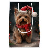 Yorkshire Terrier Hond in Sneeuw Kerstmis Medium Cadeauzakje (Achterkant)