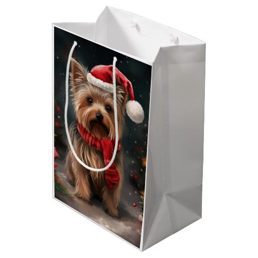 Yorkshire Terrier Hond in Sneeuw Kerstmis Medium Cadeauzakje (Achterkant Gekanteld)