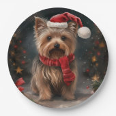 Yorkshire Terrier Hond in Sneeuw Kerstmis Papieren Bordje (Voorkant)