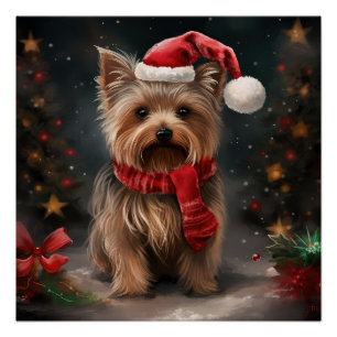 Yorkshire Terrier Hond in Sneeuw Kerstmis Perfect Poster