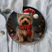 Yorkshire Terrier Hond in Sneeuw Kerstmis Ronde Button 6,0 Cm (In situ)