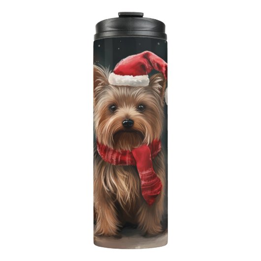 Yorkshire Terrier Hond in Sneeuw Kerstmis Thermosbeker (Voorkant)