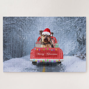 Yorkshire Terrier Hond in Sneeuw zittend in Kerstm Legpuzzel