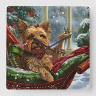 Yorkshire Terrier Hond Kerst Feestelijk Vierkante Klok